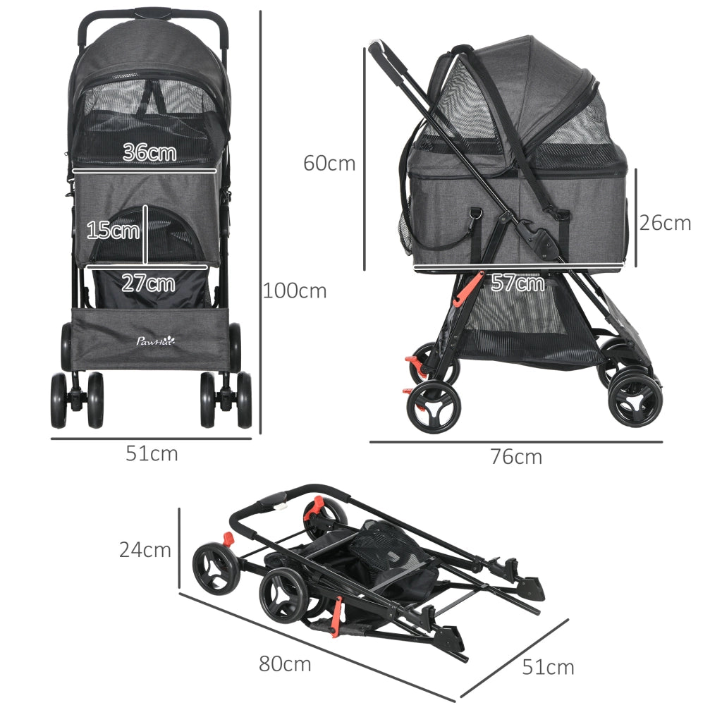 Trasportino Passeggino Cesta per Cani 3 in 1 ¨C zephmum ¨C Grigio
