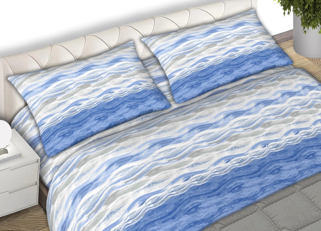 Completo Lenzuola Matrimoniale 100% Cotone Made Italy Disegno Pretty - 1 Piazza Singolo - Azzurro
