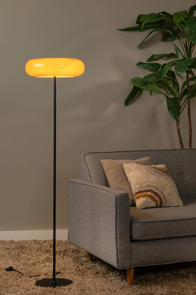 Lampada da terra retro SENTINO 3xG9 vetro arancio nero Lucide