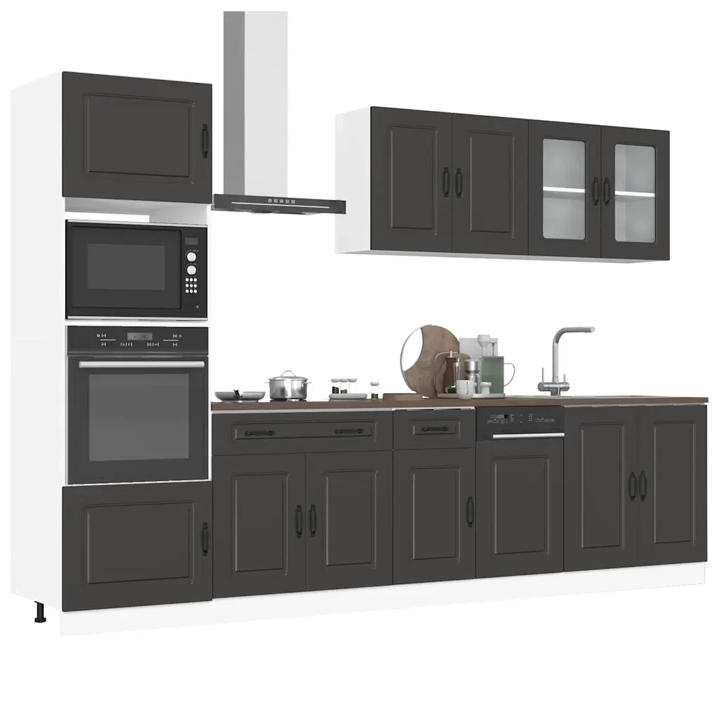 Set Mobili da Cucina 7 pz Kalmar Neri Legno Multistrato 3314732