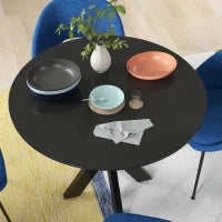 Tavolo da Pranzo Moderno Rotondo per 4 Persone in Acciaio e MDF, Ø100x75cm, Nero