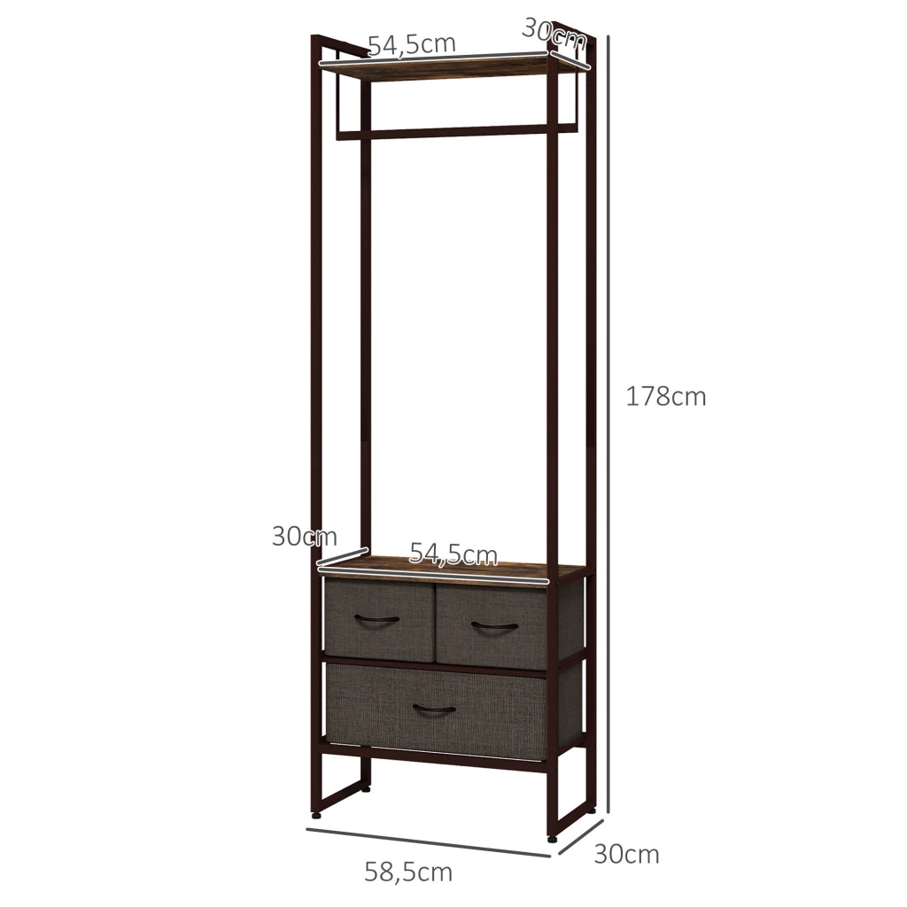 Appendiabiti con 3 cassetti e ripiano ¨C zephmum ¨C 58.5x30x178 cm marrone