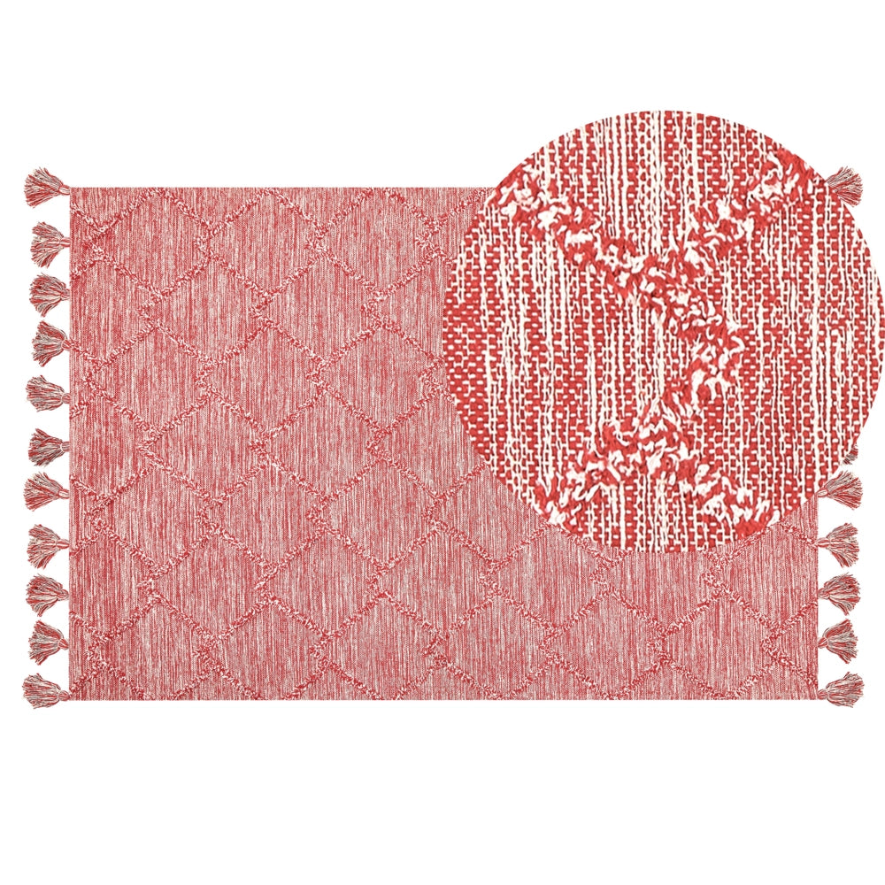 Tappeto rosso 140 x 200 cm cotone disegno geometrico soggiorno camera da letto