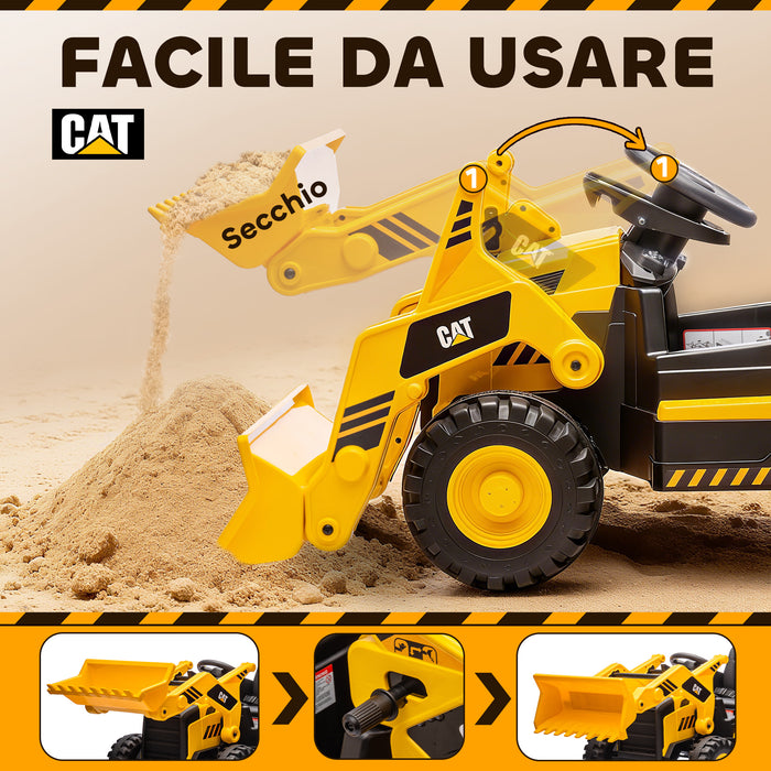Ruspa Elettrica per Bambini 3-6 Anni Marchio Ufficiale Caterpillar 12V con Telecomando Giallo