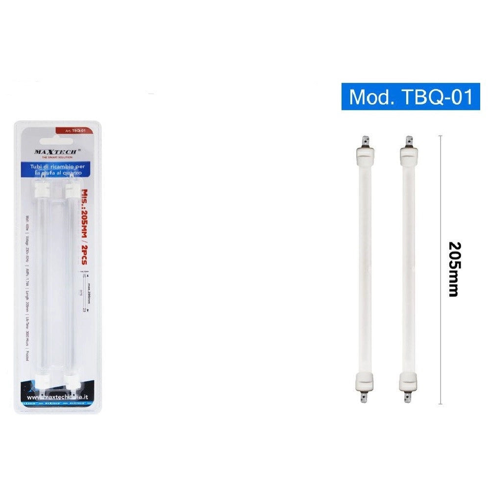 Trade Shop - Set 2 Tubi Candela Di Ricambio Per Stufa Al Quarzo Stufe Lunghezza 205 Mm Tbq-01 -
