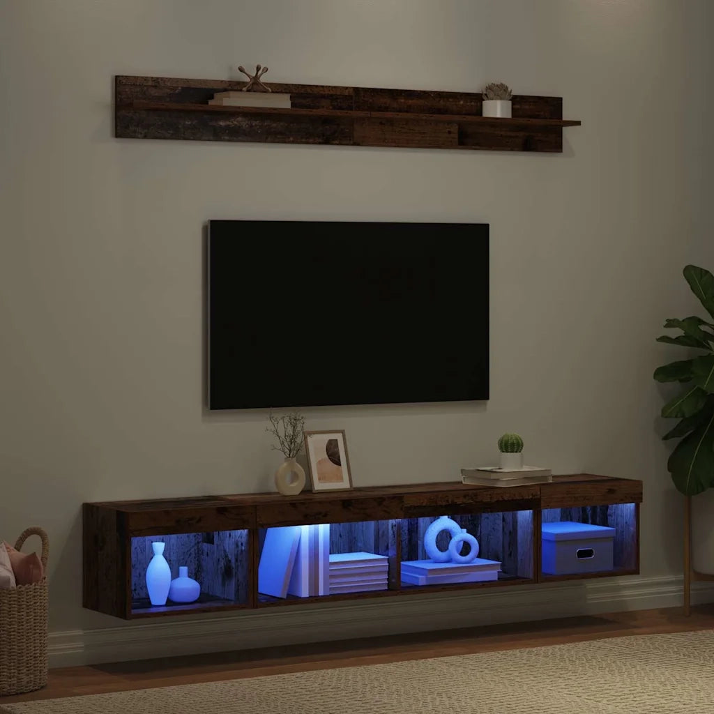 Set di Mobiletto da TV a Parete con led 5 pz-Credenza per TV sospesa Legno vecchio