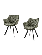 Set di 2 sedie design COMFY girevoli a 180° in velluto verde scuro trapuntato e gambe nere