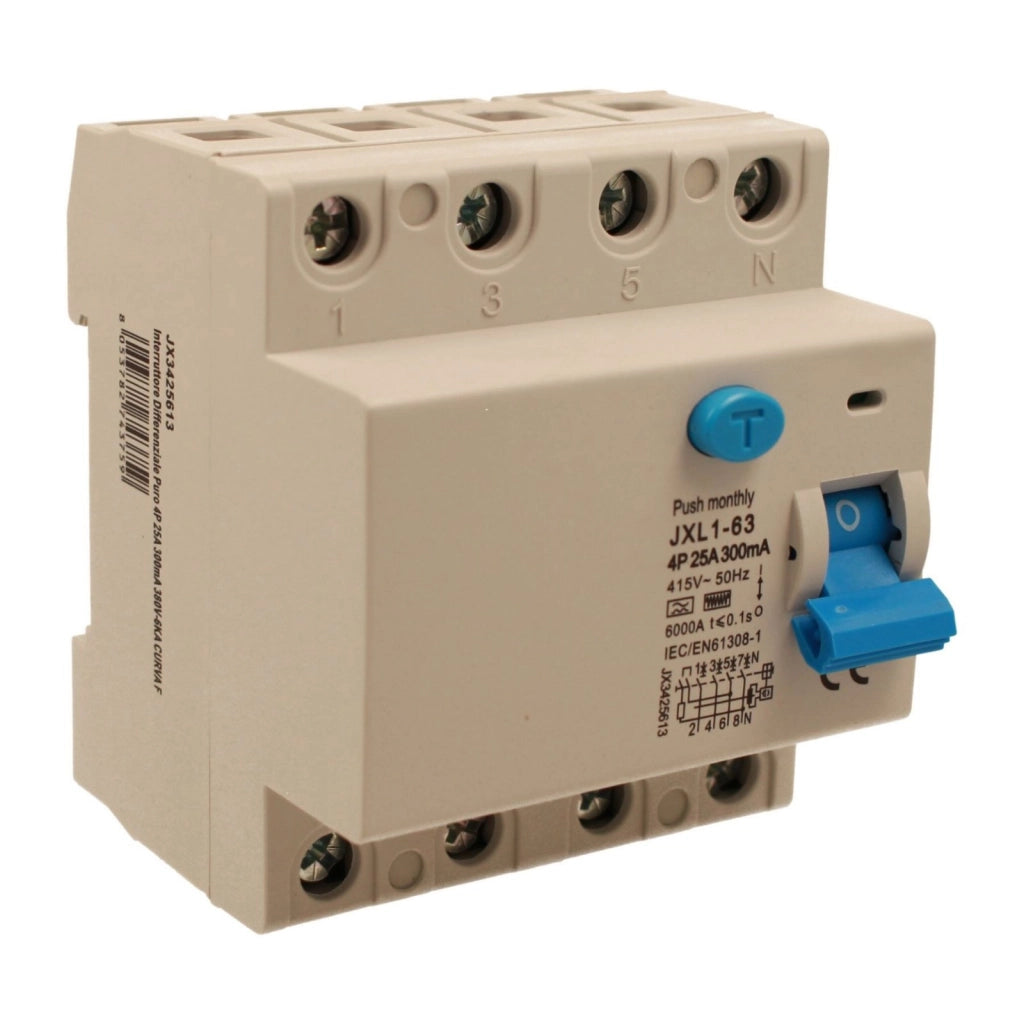 RCCB Interruttore Differenziale Puro Tipo F 3P+N 4M 6000A 300mA 25A AC 400V IP20 IEC61008-1