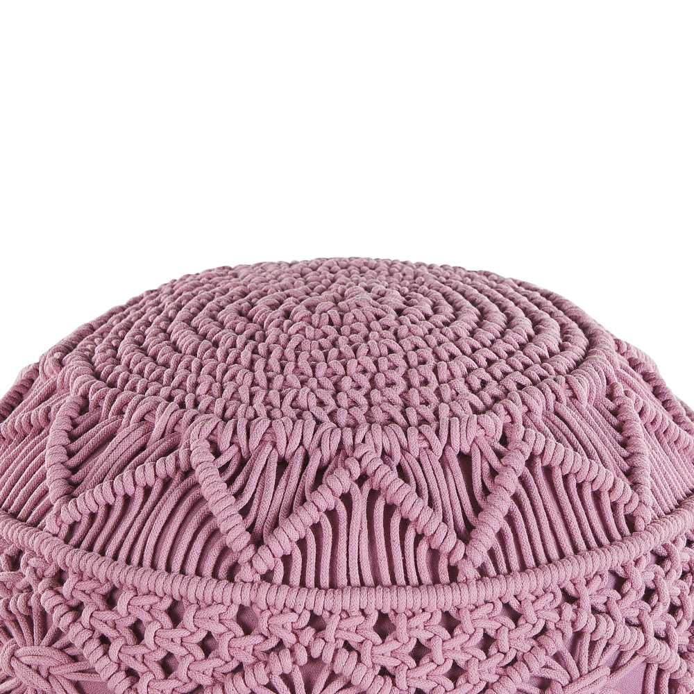 Pouf lavorato a maglia Poggiapiedi rotondo intrecciato all'uncinetto in cotone rosa