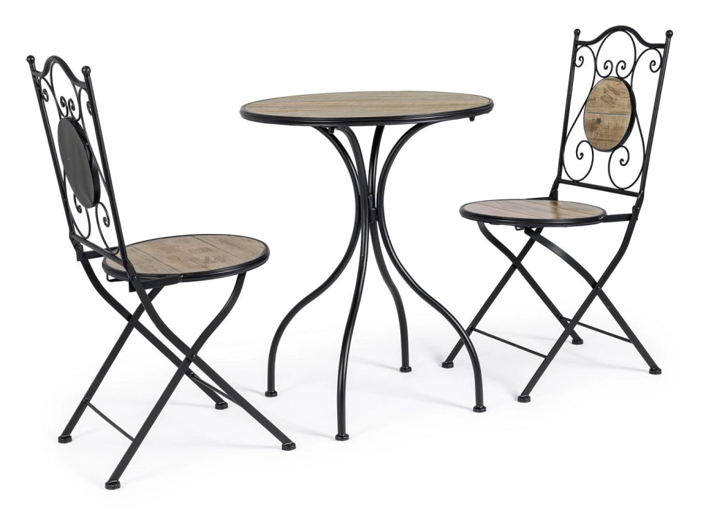Set da Giardino Esterno in Ceramica Metallo Tavolino 2 Sedie Kansas Bizzotto