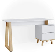 Scrivania Nautica, Bianco, 138 x 60 cm con cassetti L, adatto per postazioni di lavoro al computer e uso in home office