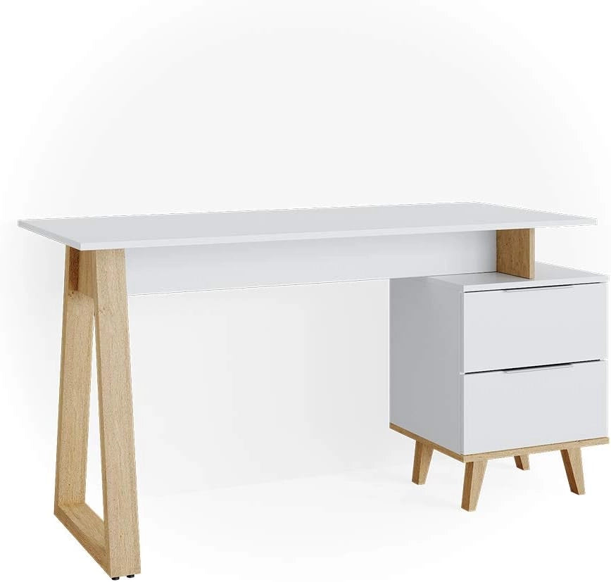 Scrivania Nautica, Bianco, 138 x 60 cm con cassetti L, adatto per postazioni di lavoro al computer e uso in home office