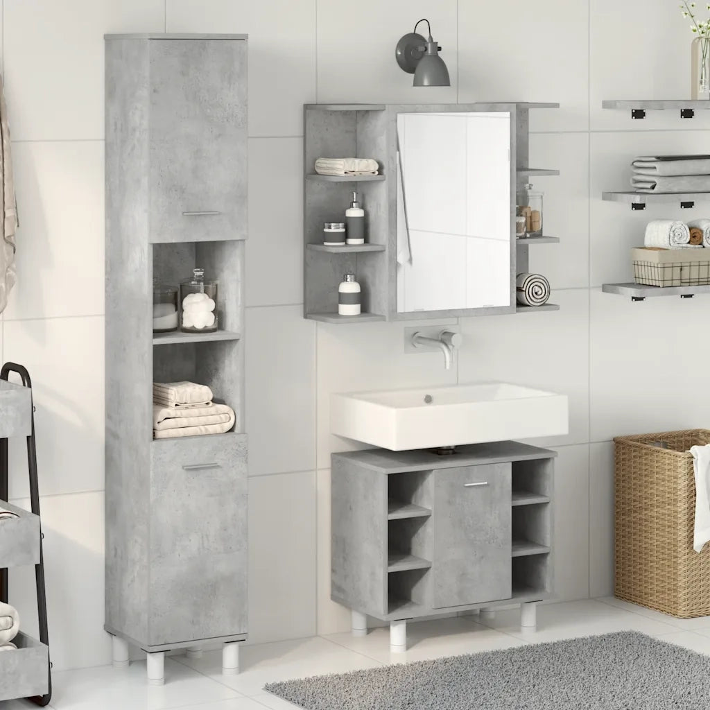 Set Mobili da Bagno 3 pz Grigio Cemento in Legno Multistrato 3324855