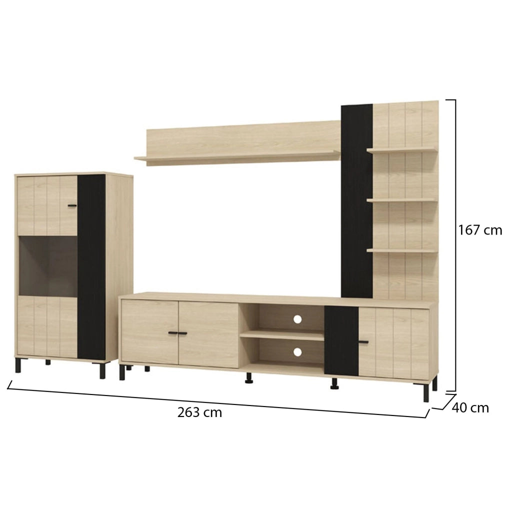 Mobile Soggiorno Caropepe, Parete Attrezzata Modulabile, 263x40x167h cm Marrone Rovere