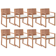 Set 8 sedie da giardino con cuscini in legno di acacia certificato rivestimento in finto lino bianco sporco design classico rustico