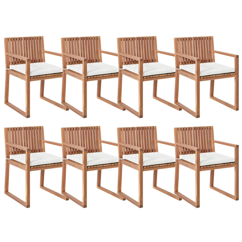 Set 8 sedie da giardino con cuscini in legno di acacia certificato rivestimento in finto lino bianco sporco design classico rustico