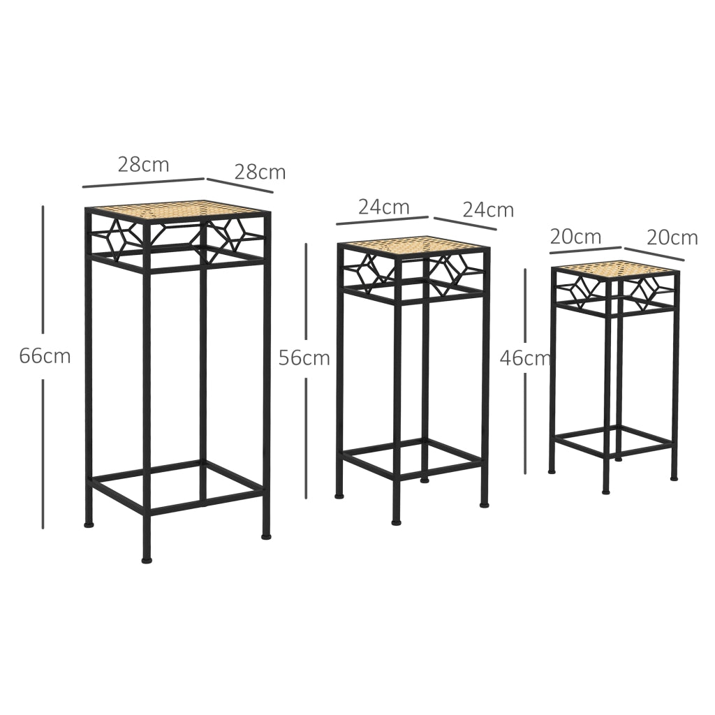 Fioriera in Polyrattan 3 Pezzi Pieghevole ¨C Zephmum ¨C Nero con Gambe in Oro