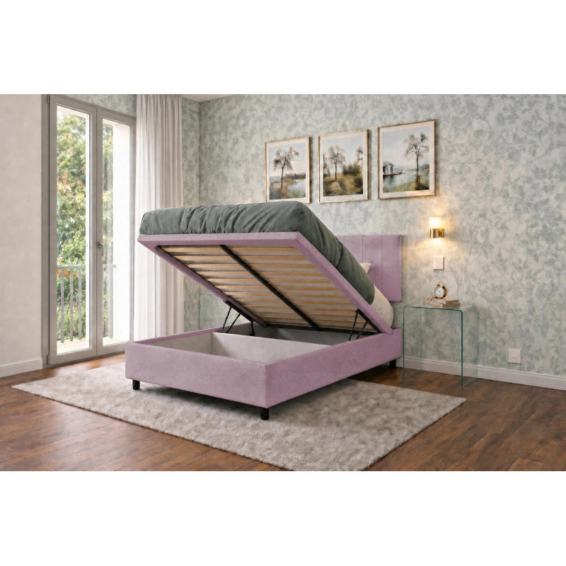Letto imbottito Piazza e mezzo 120x200 cm Vertical - Contenitore,Glicine,Microfibra