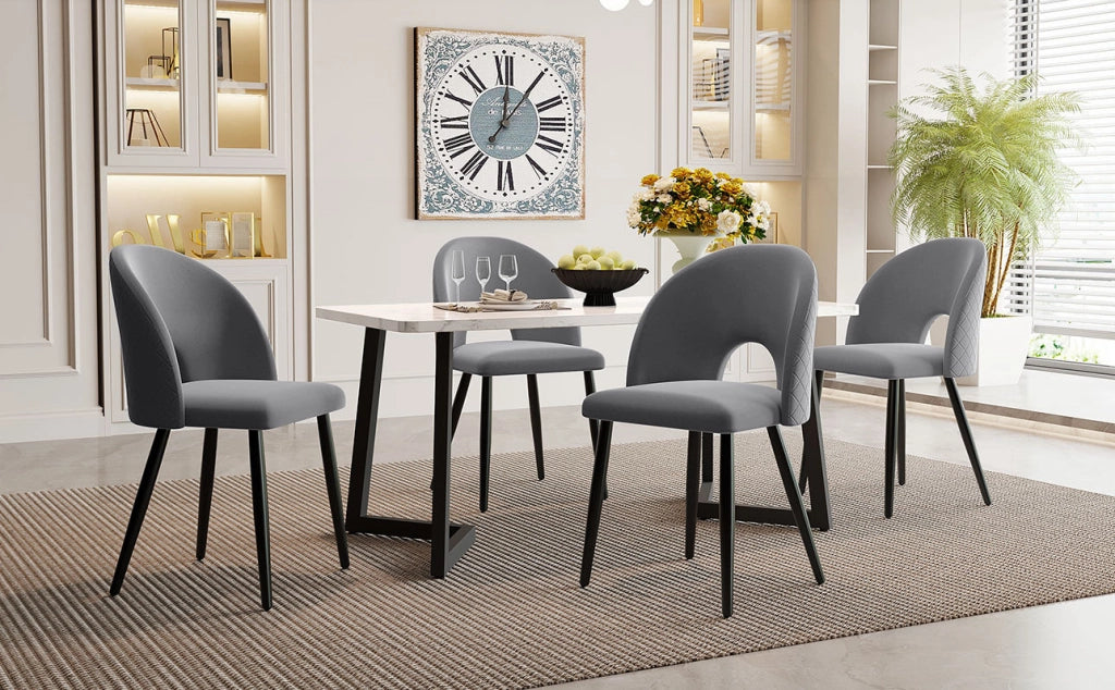 Set da pranzo 117x68x75 cm con sedie in velluto; gambe regolabili; grigio