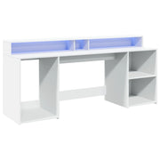 Scrivania da ufficio postazione di lavoro mobile per computer scrivania da studio con luci a LED 200 x 55 x 91 cm legno ingegnerizzato bianco 02_0023410