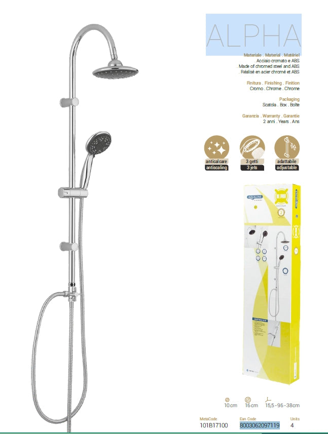 Colonna doccia  in acciaio inox  cromato con doccetta  ALPHA metaform