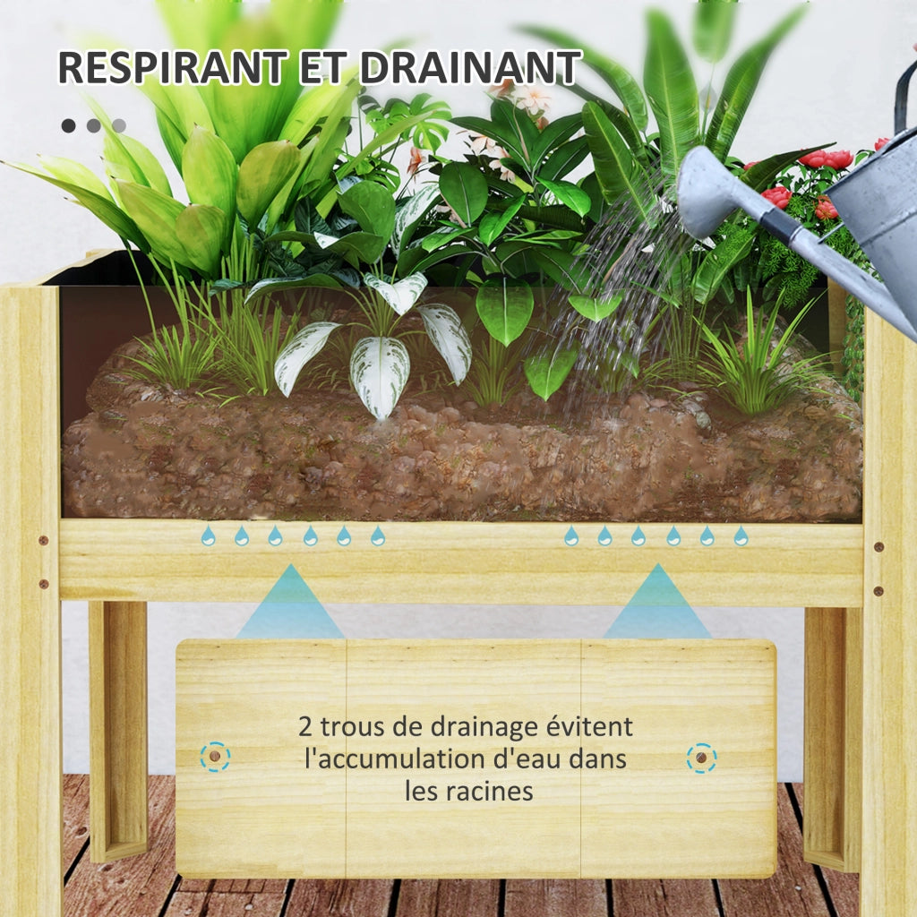 Giardino rialzato in legno con pannelli acrilici e fori drenaggio ¨C zephmum ¨C 75x46x60.5 cm naturale