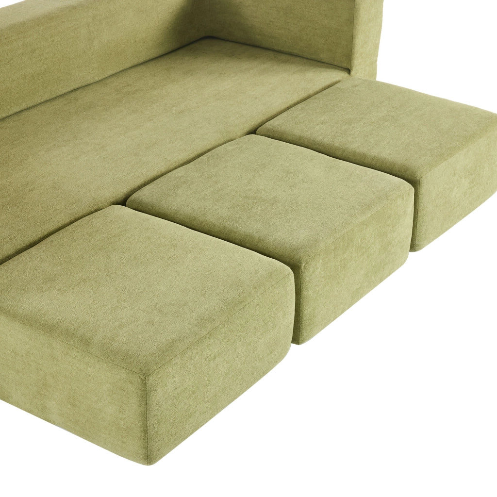 Divano letto modulare multifunzione da pavimento in chenille verde, con schiuma ad alta elasticità, per piccoli spazi