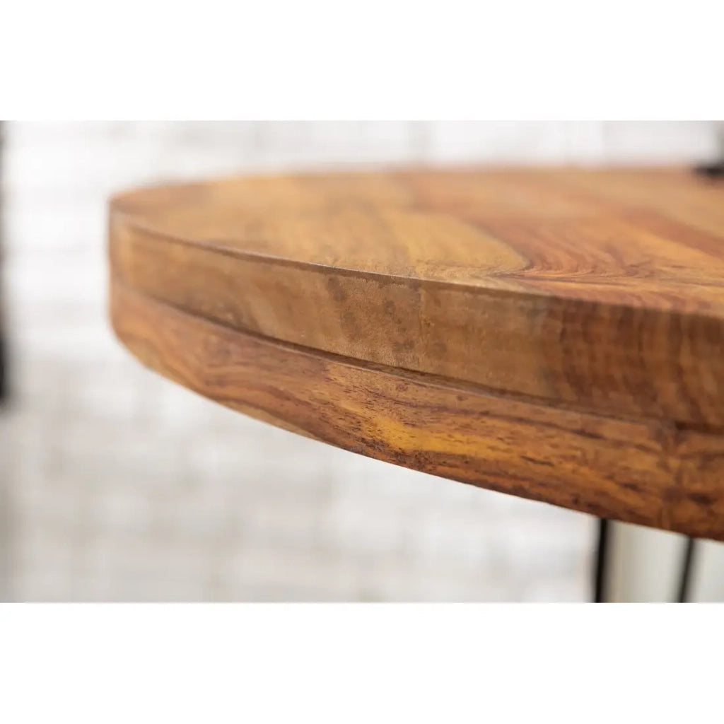 Tavolo da pranzo ORBO 120 cm – Piano in legno di Sheesham verniciato e gambe in metallo nero – Stile industriale