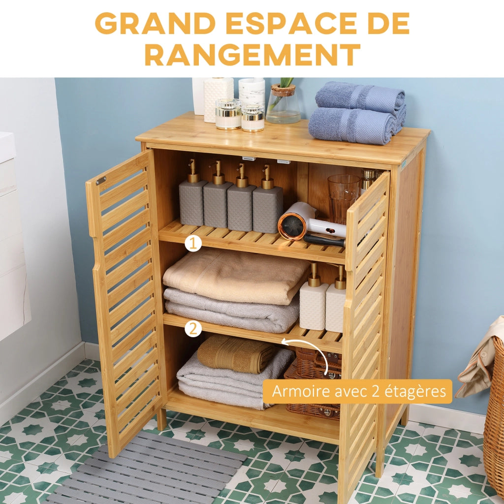 Armadietto Bagno in Bamb¨´ con Ante a Doghe ¨C zephmum ¨C Naturale 68x32x86 cm