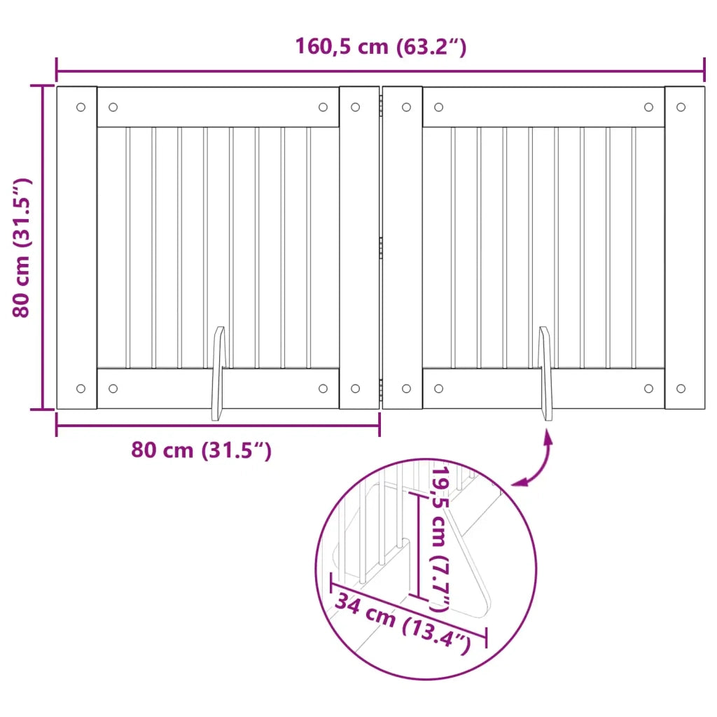 Cancello per cani pieghevole con supporti 2 pz 160,5 cm 892078