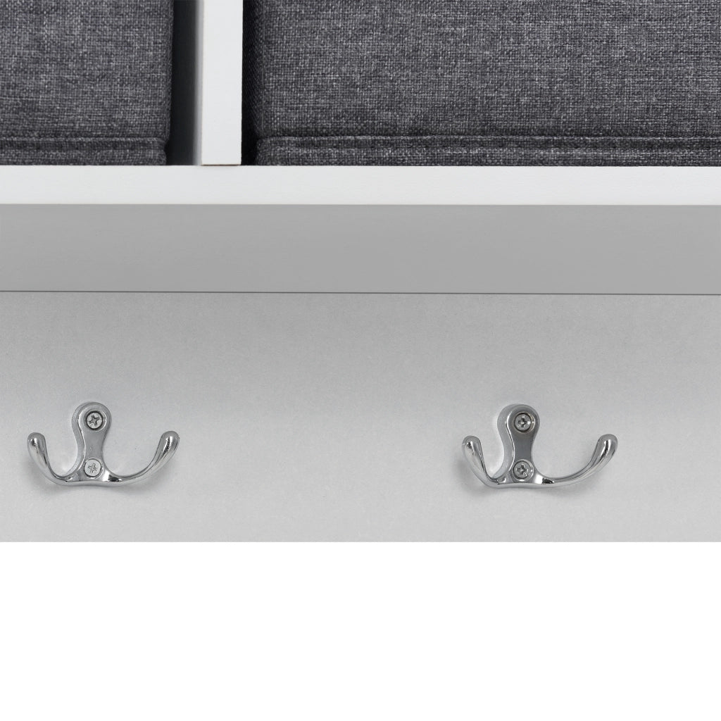 Appendiabiti da Parete con 5 Ganci, Piano di Appoggio e 3 Scatole Portaoggetti - Attaccapanni da Muro (AxLaxP) 30x100x20 cm Struttura Bianca + 3 Contenitori in Tessuto Grigio