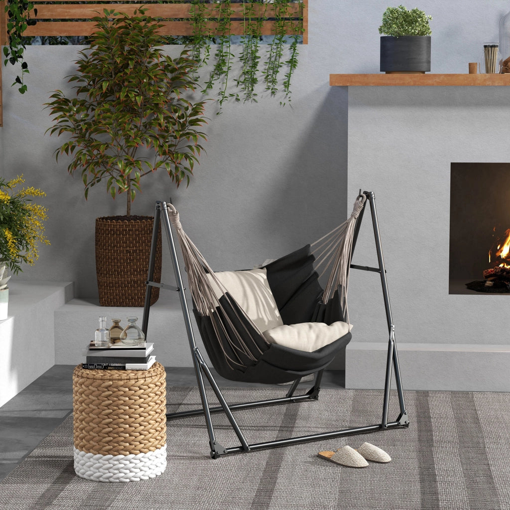 Supporto per Amaca Pieghevole 2 in 1 con Sedia a Dondolo ¨C Zephmum ¨C Struttura in Metallo Nero