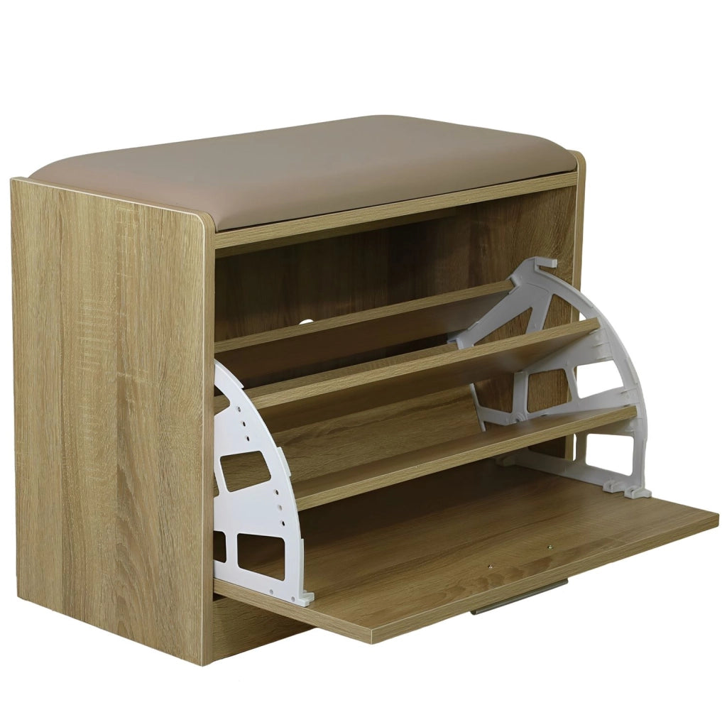 Marvin Scarpiera Panca da Ingresso Portascarpe Salvaspazio in Legno Seduta con Cuscino Anta a R Rovere / Cuscino Tortora