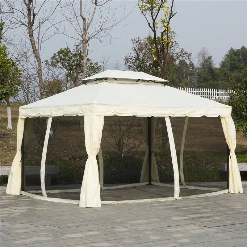 GAZEBO CON DOPPIO TETTO, ZANZARIERE, TENDE, BIANCO CREMA 3 X 4 M