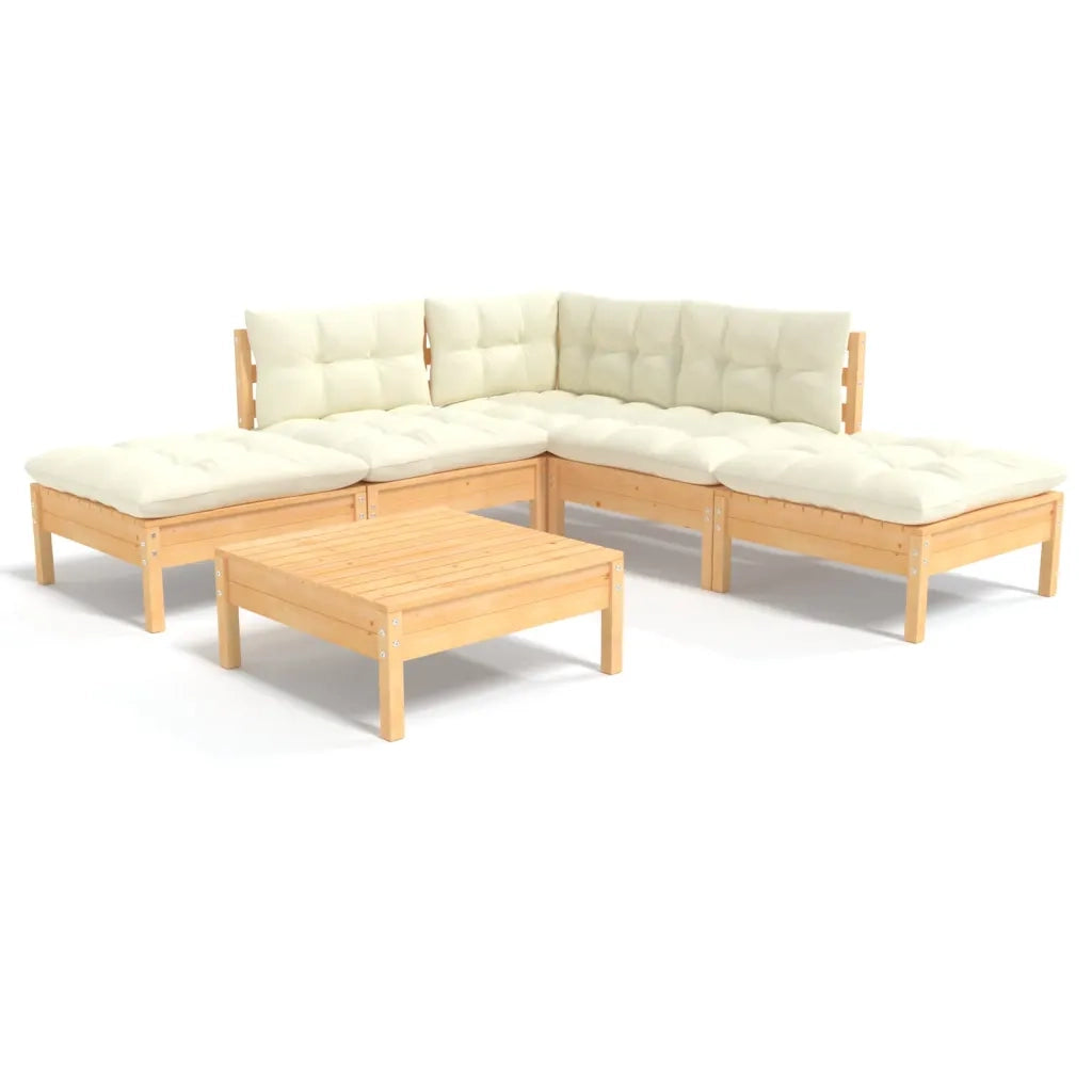 Set Salotto da Giardino 6 pz con Cuscini Crema Legno di Pino 3096316