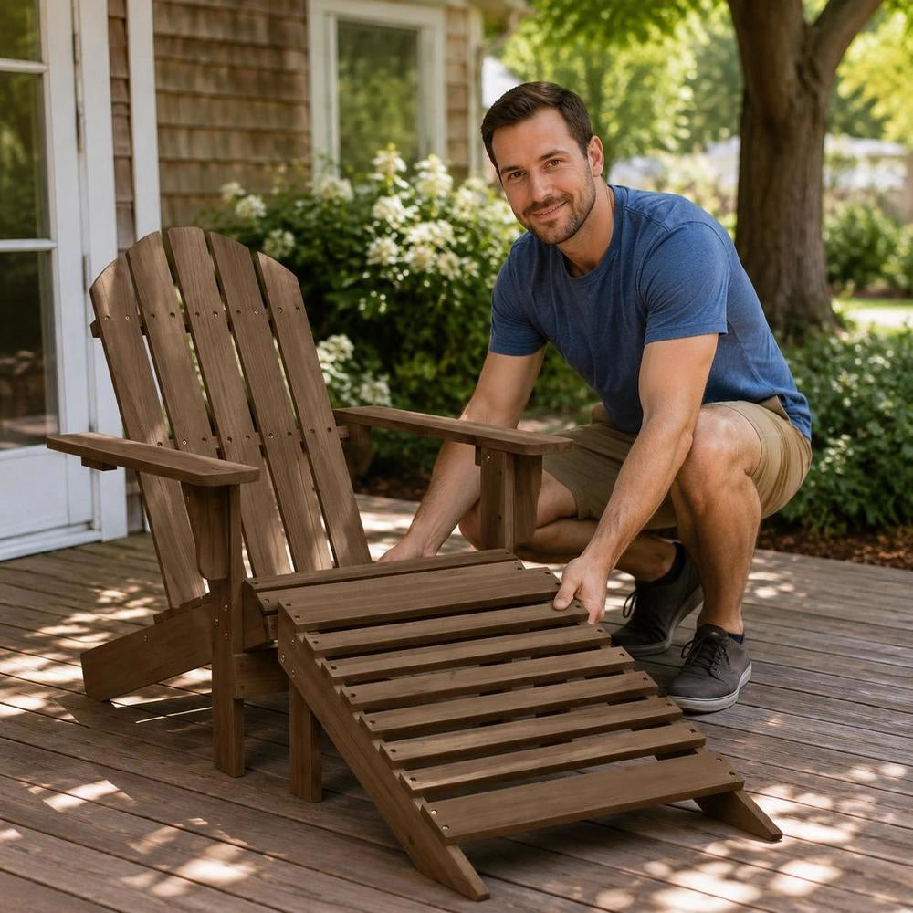 Garden Chair With Footrest, Wood, Brown