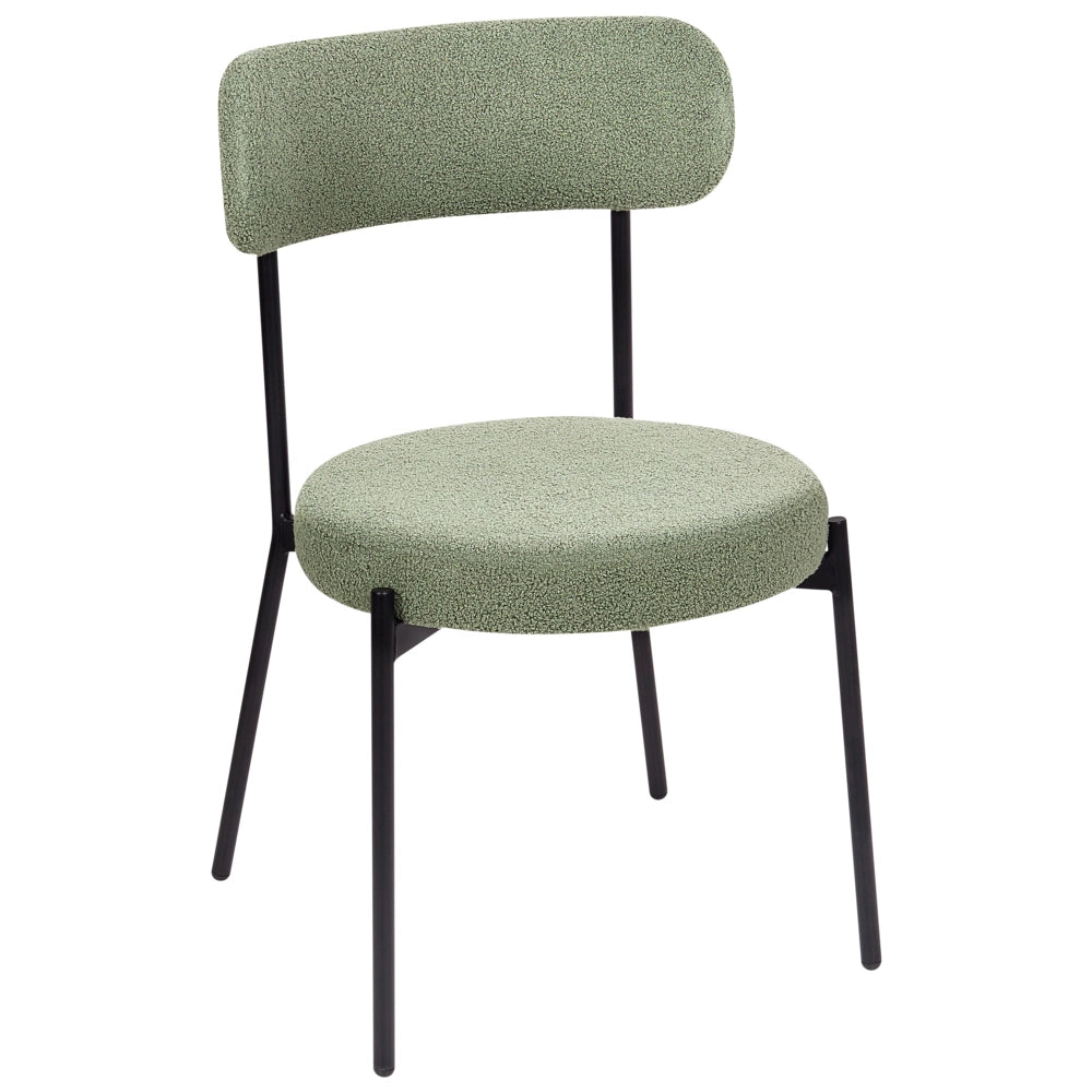 Set di 2 sedie per sala da pranzo Boucle verde chiaro Gambe in acciaio nero Sedute per sala da pranzo di design moderno