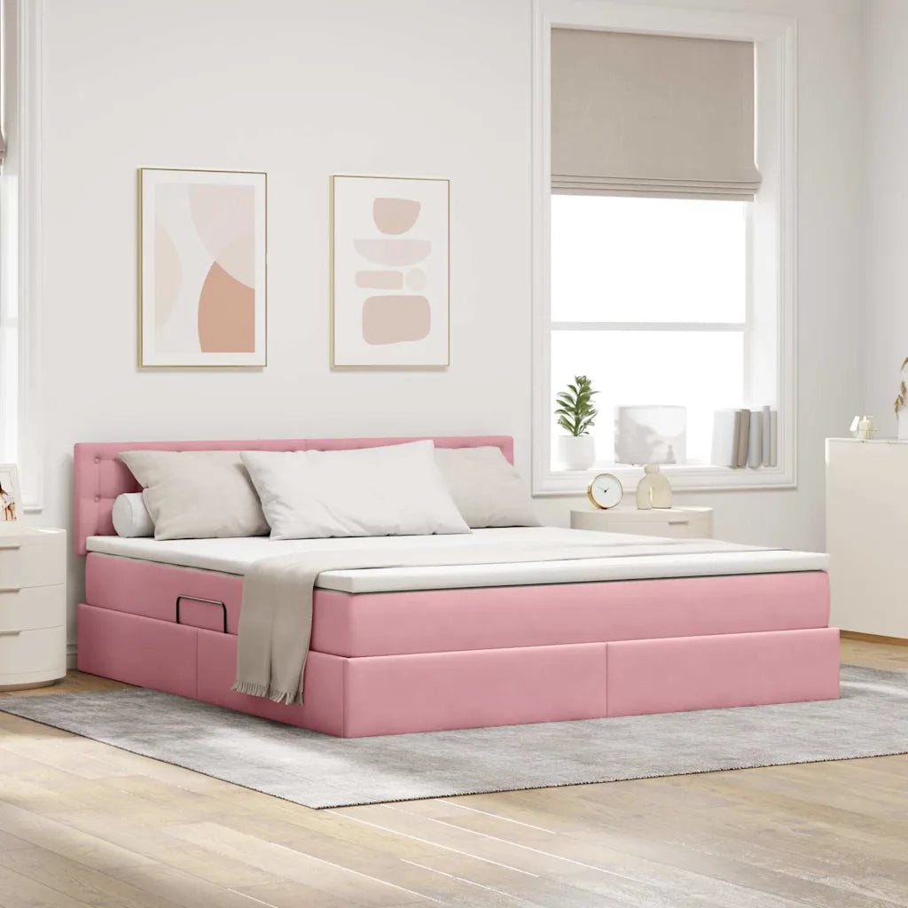 Letto con contenitore LED e materasso Rosa 180 x 200 cm Velluto