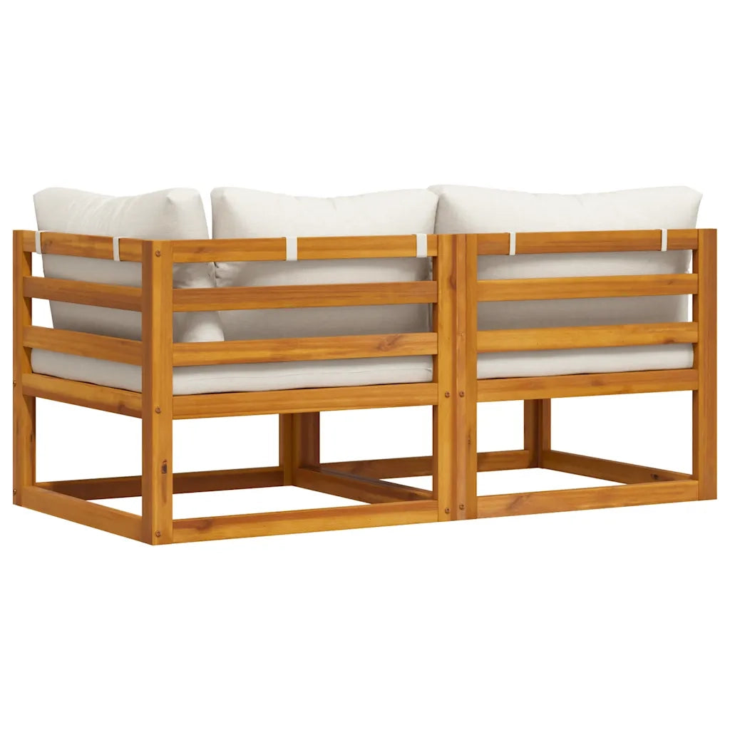 Set Divani da Giardino 2 pz con Cuscini Bianco Crema in Acacia