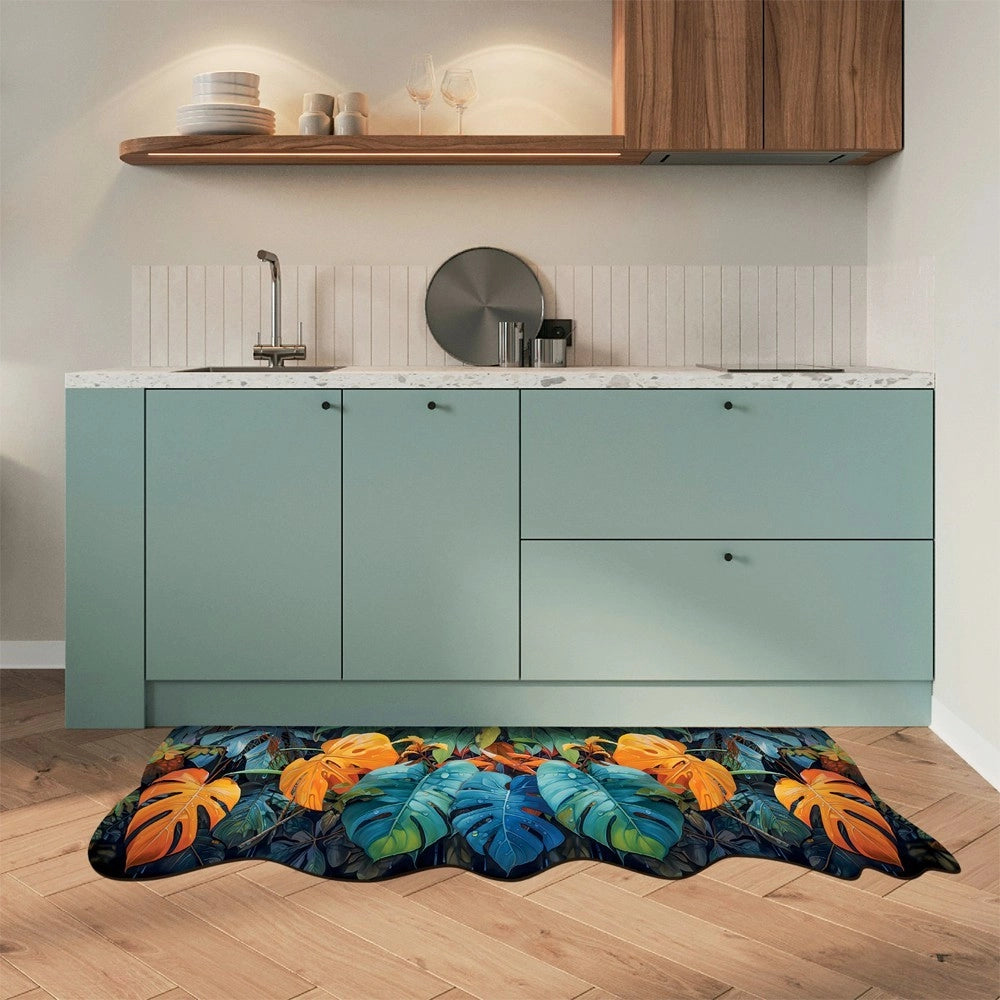 Tappeto Cucina Pvc Stampa Digitale HD Foglie Palme Moderno Sagomato Lavabile Antimacchia 50x90 cm