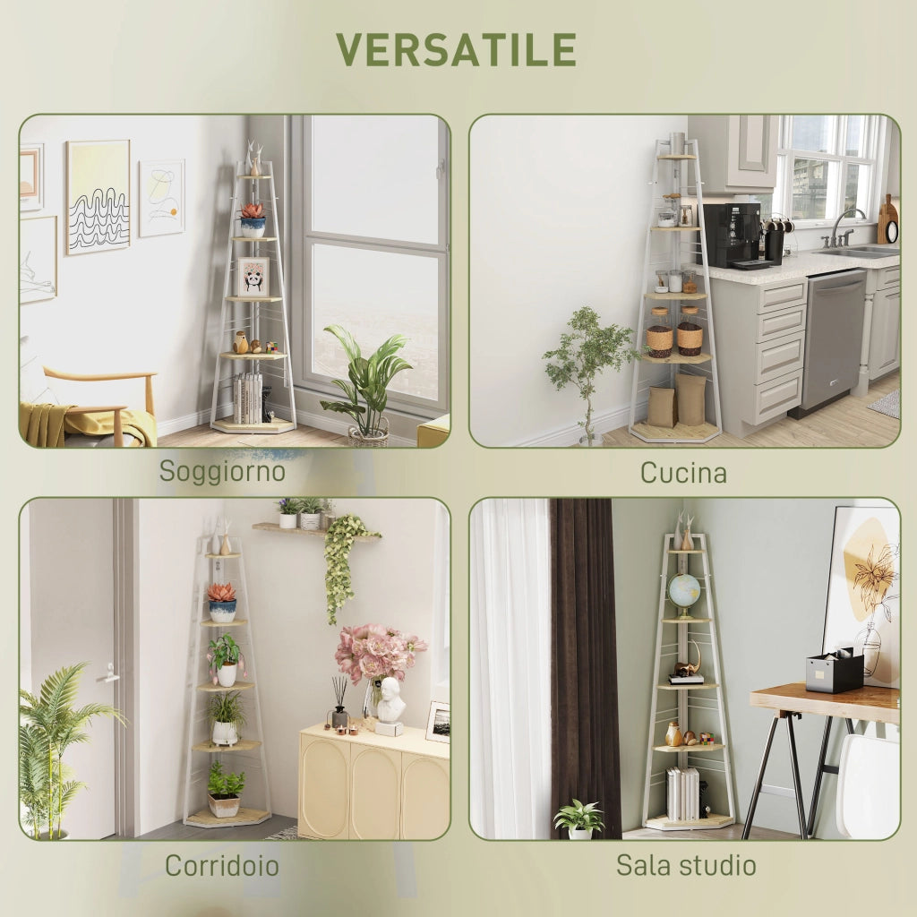 Libreria Angolare 5 Ripiani Pieghevole ¨C zephmum ¨C Legno 80x30x180