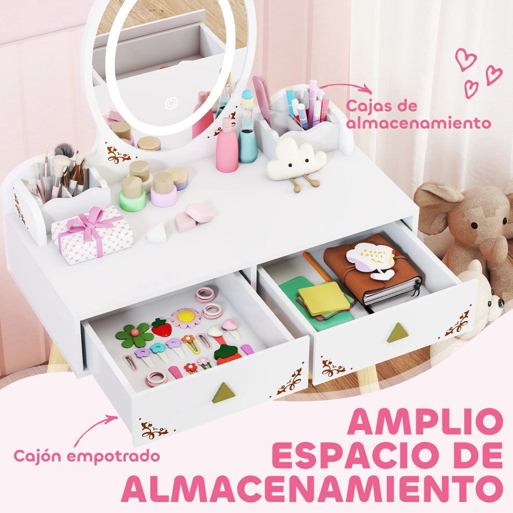 Cassettiera da trucco con specchio e luci LED ¨C zephmum ¨C 2 cassetti, 2 contenitori, bianco