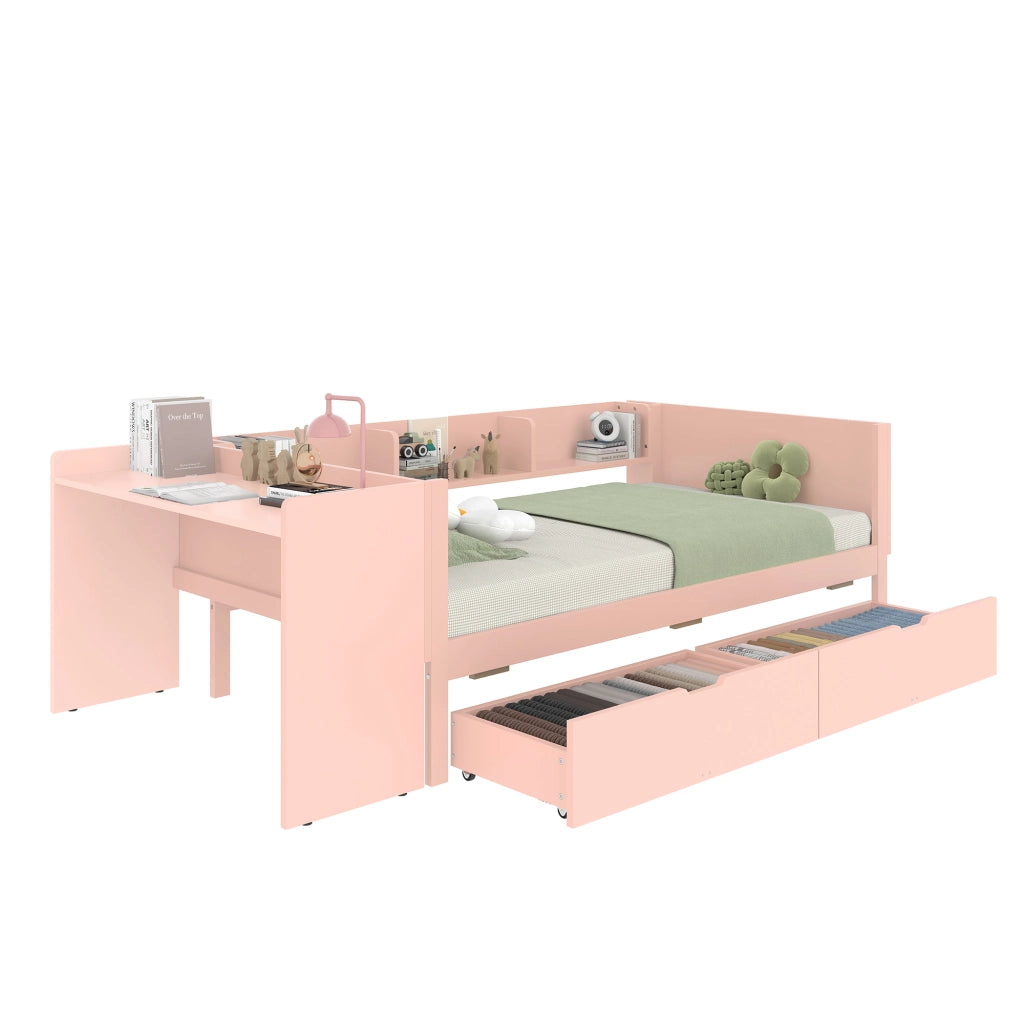 Letto basso con scrivania in pino e truciolare 90x200 cm