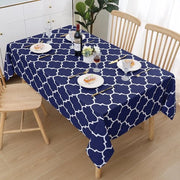 Tavolino coperto, resistente all'acqua, rettangolare, 140 x 220 cm, poliestere, idrorepellente, effetto lotus, design marocchino, tovagliati per tavolo, impermeabili, lavabili, copertura per tavolo per esterno, da festa, da cucina, colore blu scuro.