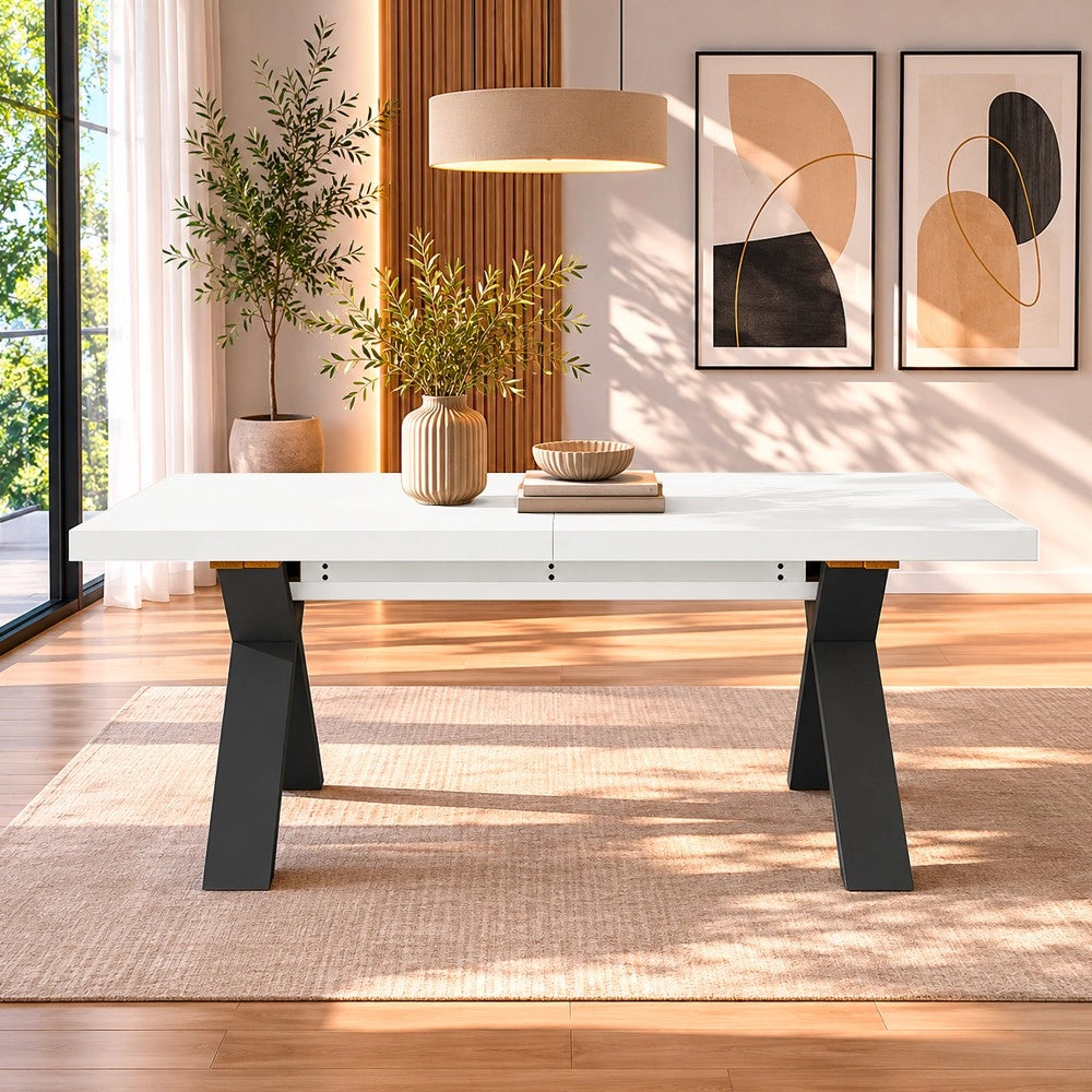 Tavolo Allungabile Milonga480 180 cm con Piano Bianco Spatolato e Gambe Incrociate Antracite