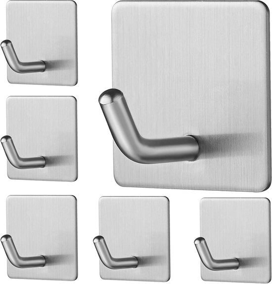 Haken autoadesivi (6 pezzi) senza perforazione, acciaio inox, hanger per parete, hanger autoadesivi, appendi asciugamani, bagno e cucina, impermeabili all'acqua, per bagno e cucina