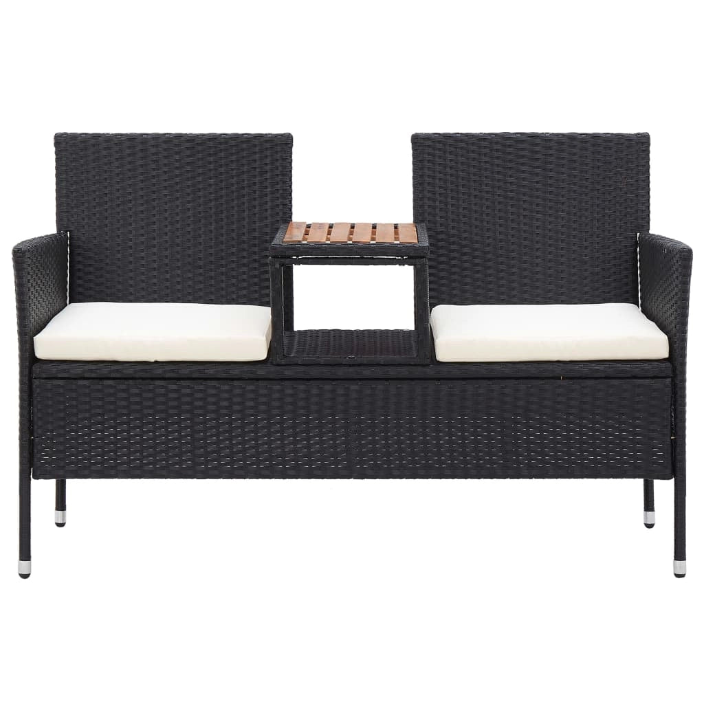 Panca da giardino mobili da esterno per patio terrazza 2 posti e tavolo da tè 143 x 65 x 88 cm resina intrecciata nera 02_0011311