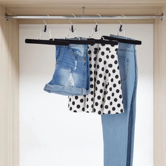 Set di appesi per pantaloni da 5 - chiusura a vite - fluorello - legno - antiscivolo - L: 25 cm - appeso per pantaloni - appeso per abiti - appeso per vestiti - nero - accessori per la casa - sistema di stoccaggio