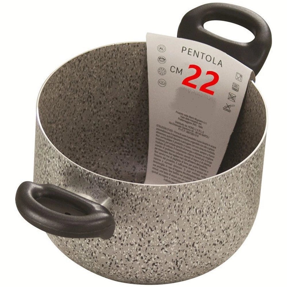 Trade Shop - Pentola A Doppio Manico Nero Antiaderente Pietra Diametro 16-18-20-22 Cm Utensile Cucina -
