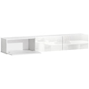 Mobile Porta TV fino a 82" Sospeso con 3 Armadietti a Ribalta e Ante Soft Close Bianco Lucido